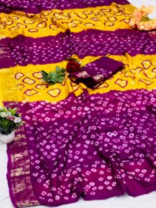 Presentando el nuevo Shibori Pure Bandhej y tejido Jacquard Border con Rich Palau Sari Collection para mujeres - Product Image 6