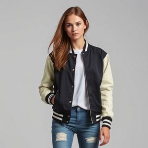 Vintage College Baseball Letterman Jacket: Customized Logo, Wool Body, <b>Leather</b> Sleeves, Snap Button, Thick Warm Quilting, - Product Image 2