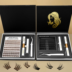 Bộ dụng cụ nối mi tự làm nhãn hiệu riêng màu nâu, logo tùy chỉnh, mi chùm kiểu nhọn, mi chùm mềm mại, sợi tơ, giữ lâu, mi chùm tạo độ dày - Product Image 1