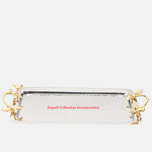 Plateau en métal martelé de la plus grande qualité avec poignée florale Plateau de service écologique pour décoration de table et collations pour fournitures d'hôtel - Product Image 4