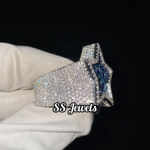 Anillo de Estrella de Lujo con Diamantes Cultivados en Laboratorio VVS, Estilo Hip Hop, Personalizado, Chapado en Oro sobre Plata de Ley 925, Corte Baguette, para Hombre y Mujer - Product Image 5