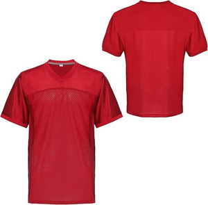 Maillot de football vierge, maillot de football rouge uni avec col en V, panneau frontal en mesh, manches et épaules lisses, léger - Product Image 5
