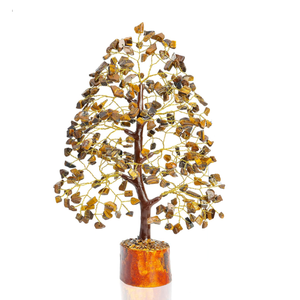 Pierre semi-précieuse naturelle oeil de tigre arbre de pierres précieuses 300 puces arbre de cristal Feng Shui Figurine pour la décoration de la maison - Product Image 1