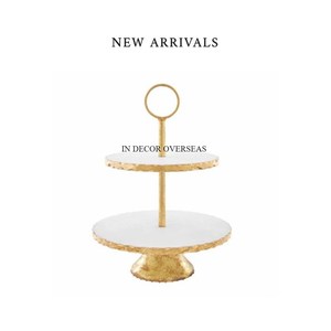 แท่นวางเค้กสุดหรูทำจากหินอ่อนสีขาวพร้อมทองแดงโบราณฐานโลหะสำหรับงานหนัก - Product Image 3