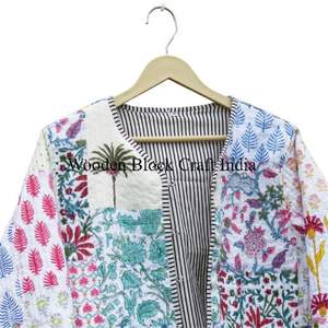 Veste habillée élégante pour femme, matelassée, patchwork, en coton doux, écologique, séchage rapide, garnissage en coton, col en V - Product Image 3