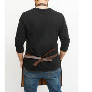 Meilleure vente Tablier à bavette en cuir véritable unisexe Logo personnalisé imprimé en gros Conception de Offre Spéciale pour le nettoyage - Product Image 4