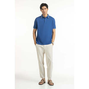 Chemise de golf décontractée slim fit pour homme 100 % coton anti-plis respirante tricotée unie brodée à manches courtes grande taille XL - Product Image 6