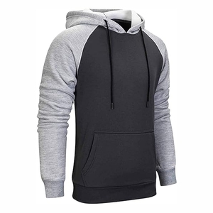 Sweat-shirt à capuche bicolore pour homme, manches raglan, gris foncé et gris clair, style athlétique, streetwear décontracté - Product Image 4