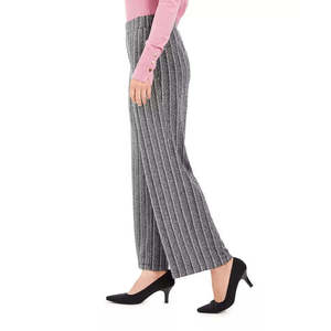 Pantalon large taille haute noir pour femme JM Collection, taille L, en mousseline respirante, coupe droite décontractée - Product Image 3