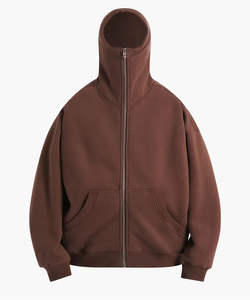 Sweat à capuche unisexe en polaire mélange polyester/coton avec fermeture éclair intégrale, masque facial intégré, style streetwear tendance, LOGO brodé, pour homme - Product Image 3