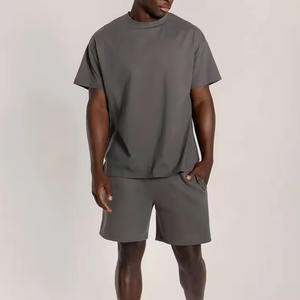 Conjunto de camisetas y pantalones cortos de dos piezas de alta calidad para hombres y mujeres, camiseta recortada de manga corta de algodón liso personalizada de verano 2024 para hombres - Product Image 6