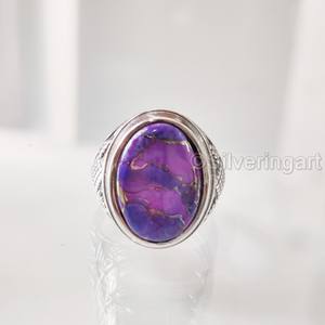 Bague pour homme en argent sterling 925, avec pierre précieuse turquoise cuivrée naturelle, pierre de naissance de décembre, bijou lourd et raffiné - Product Image 4