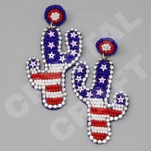 Boucles d'oreilles en perles florales vertes pour femme Patriotic Orange White Blue Color pour mariage ou Memorial Day - Product Image 2