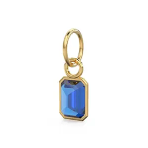 Colgante de Oro Amarillo de 14k con Zafiro Azul Corte Esmeralda, Hecho a Mano, Joyería de Septiembre con Perla y Gema Azul - Product Image 3