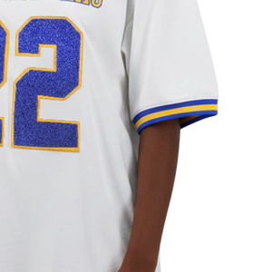 Sigma Gamma Rho Oversized Football Jersey Tee Ivory Womens Greek Letter <b>Shirt</b> SGR Chenille Number Top Casual Fit - Product Image 5