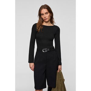 GRIMELANGE Blusa elástica suave de manga ancha con cuello barco para mujer - Product Image 2