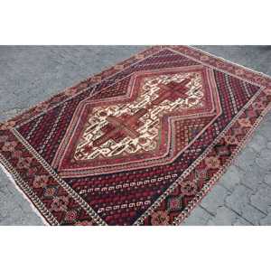 Vintage Turkish Rug, 5.2x7.9 ft Rug, <b>Red</b> Floral <b>Wool</b> Rug - Product Image 3