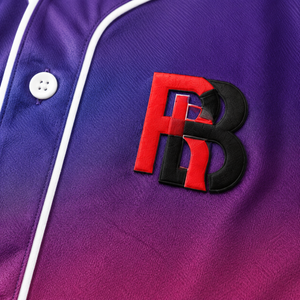 Maillot de baseball pour homme en polyester sublimé de qualité supérieure, dégradé violet-orange, coupe ample et oversize, style streetwear, personnalisable OEM Rehman - Product Image 4