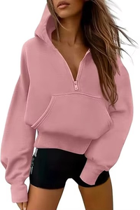 เสื้อสเวตเตอร์มีฮู้ดสำหรับผู้หญิงเสื้อสเวตเตอร์โอเวอร์ไซส์แบบรูดซิปผ่า1/4 - Product Image 2