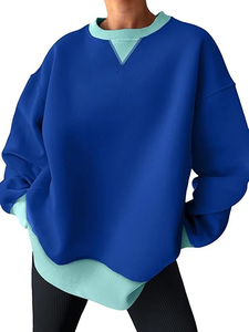 Sudadera de cuello redondo de lana con bloque de Color de gran tamaño para mujer, sudaderas con capucha, ropa Y2k, trajes de moda de otoño a la moda - Product Image 6