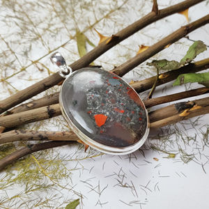 Bisel de piedras preciosas de piedra de sangre africana de Plata de Ley 925, colgante de forma ovalada única, joyería fina - Product Image 3