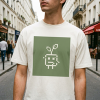 T-shirt en coton tricoté beige pour homme, imprimé pixel art, motif minimaliste, personnalisable OEM, haute qualité, léger, manches courtes