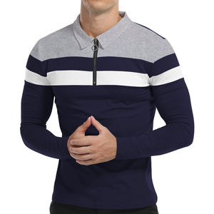 เสื้อโปโลสำหรับผู้ชายเสื้อโปโลแบบมีซิปสำหรับผู้ชายเสื้อโปโลแบบยืดได้สี่ทางสีพื้นผ้าบางเข้ารูปสำหรับใส่ในฤดูร้อน - Product Image 4