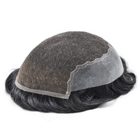 Prix de gros, produits phares : Système capillaire pour hommes en dentelle suisse française gris sel et poivre avec contour en poly, en cheveux humains