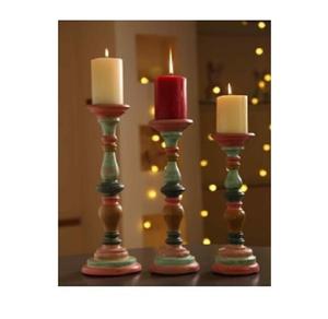 Bougeoir en bois naturel à 3 niveaux d'excellente qualité, support en métal design sculpté, lot de 3-pour cadeau - Product Image 3