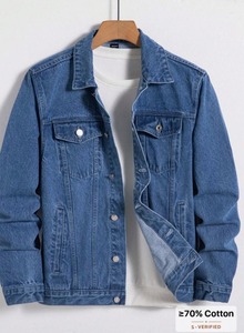 แจ็คเก็ตยีนส์วินเทจของผู้ชายเสื้อนอกลำลองทรงหลวมดีไซน์ปกคอเสื้อกระดุมแถวเดียวมีกระเป๋าอเนกประสงค์ - Product Image 6