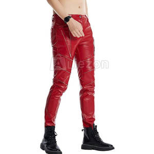 Pantalons en cuir pour hommes de style de la rue Pantalons en cuir à fermeture éclair coupe ajustée pour vêtements de mode Pantalons en cuir - Product Image 5