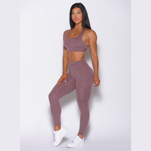 Leggings d'haltères mauve personnalisés avec poche latérale droite taille haute et vêtements de sport leggings de gymnastique à la mode pour les femmes vente en gros - Product Image 5