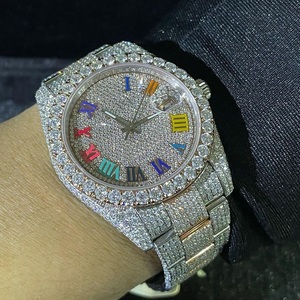 Arc-en-ciel numérique cadran personnalisé clouté rond glacé montre/plein glacé Hip Hop automatique poignet luxueux diamant montre - Product Image 5