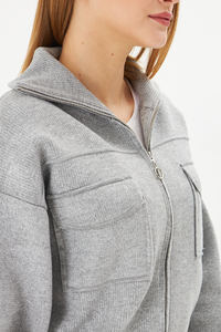 เสื้อโค้ทสั้นลำลองของผู้หญิงเสื้อถักแบบมีซิปเหล็กเสื้อโค้ทใส่สบายใส่ได้ทุกวันมีปกเสื้อที่ทันสมัยสวมใส่สบาย - Product Image 3