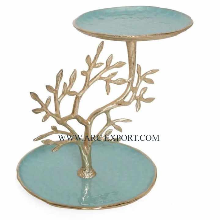Leaf Designing 2 Tier Enamel Work Cake Serving Stand Hot Selling Wedding Anniversary Party Table Decoration Cake Display Stand