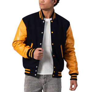 Veste universitaire unisexe en laine avec manches en cuir, fermeture éclair, respirante, écologique, coupe-vent, patchwork, style vintage streetwear - Product Image 5