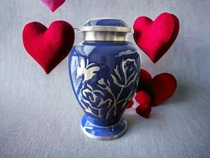 Urna Azul con Grabado de Mariposa y Rosa, Urnas de Aluminio para Cenizas Humanas, Urnas Grandes para Cenizas de Adultos, Hombres y Mujeres - Product Image 4