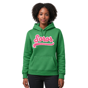 Sweat à capuche vert Soror, sororité grecque, sweat à capuche décontracté élégant pour femmes, rose et vert, sororité universitaire - Product Image 1