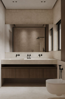 Meuble de salle de bain avec miroir et lavabo, design moderne, gain de place, en verre, imperméable