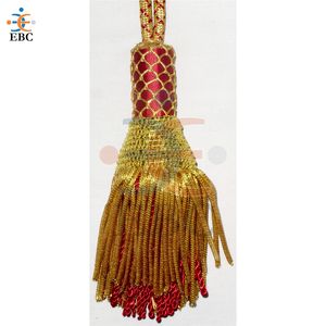 Nudo de espada de oro rojo de Indonesia, Malasia, Camboya, Singapur, para decoración de Espada ceremonial, hecho de cable y flecos - Product Image 1