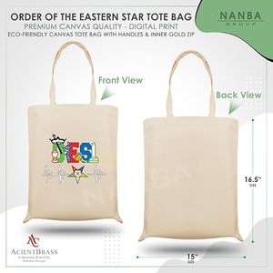 OES Masonic Eastern Star Shriner Cotton Canvas <b>Tote</b> Bag Multiple Fraternal Designs Digital Print Reusable Travel Bag - Product Image 4