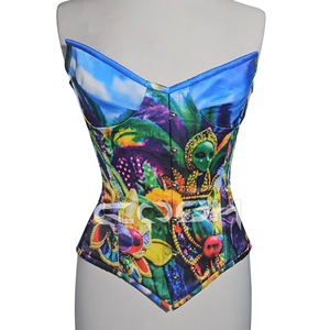 Top Corset de Satén sin Tirantes con Estampado Único y Temática Colorida de Mardi Gras - Product Image 1