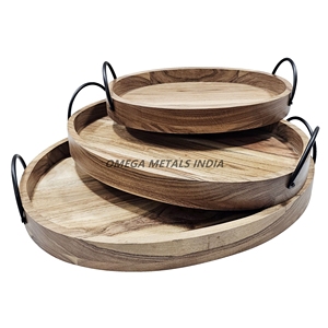 Factory Wholesale Mango Wood Rectangular <b>Tray</b> Set with Stylish <b>Black</b> Leaf Design Perfect for Home and Cafe <b>Serving</b> Needs - Product Image 4