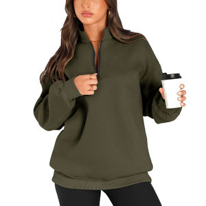 Wholesale Premium Quality Custom Screen Printed Drop Shoulder Sweatshirt Quarter <b>Zipper</b> Pullover Women's Hoodies & Sweatshirts - Product Image 1