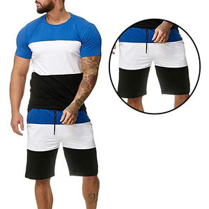 Conjunto de ropa de color de contraste para hombre, diseño superior de manga corta, ropa informal personalizada de alta calidad, conjunto de pantalones cortos de dos piezas - Product Image 2