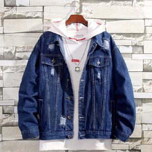 Sweat à capuche à col polo et demi-fermeture éclair en denim vintage OEM High Street Veste patchwork à coupe ample pour hommes Col à capuche en tissu - Product Image 3