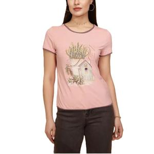 Camiseta de Algodón Comprimido Estampada de Alta Calidad para Mujer, Personalizable con su Propio Nombre de Marca, Moderna, Transpirable y Anti-Pilling - Product Image 1