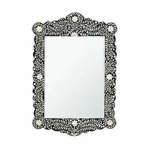 Marco de espejo rectangular negro decorativo grande con incrustaciones de hueso para el baño del hogar de Crescent Crafts - Product Image 3