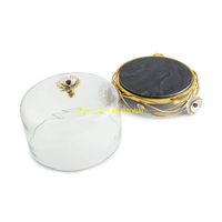 Support à gâteau rond en métal doré avec base florale, plateau de présentation de desserts luxueux et écologique, idéal pour les mariages, les fêtes, la maison, l'hôtel