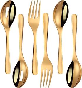 Cuillère et fourchette de service en métal plaqué or moderne fabriqué à la main en Inde ensemble d'ustensiles de service pour banquets dîner de mariage - Product Image 3